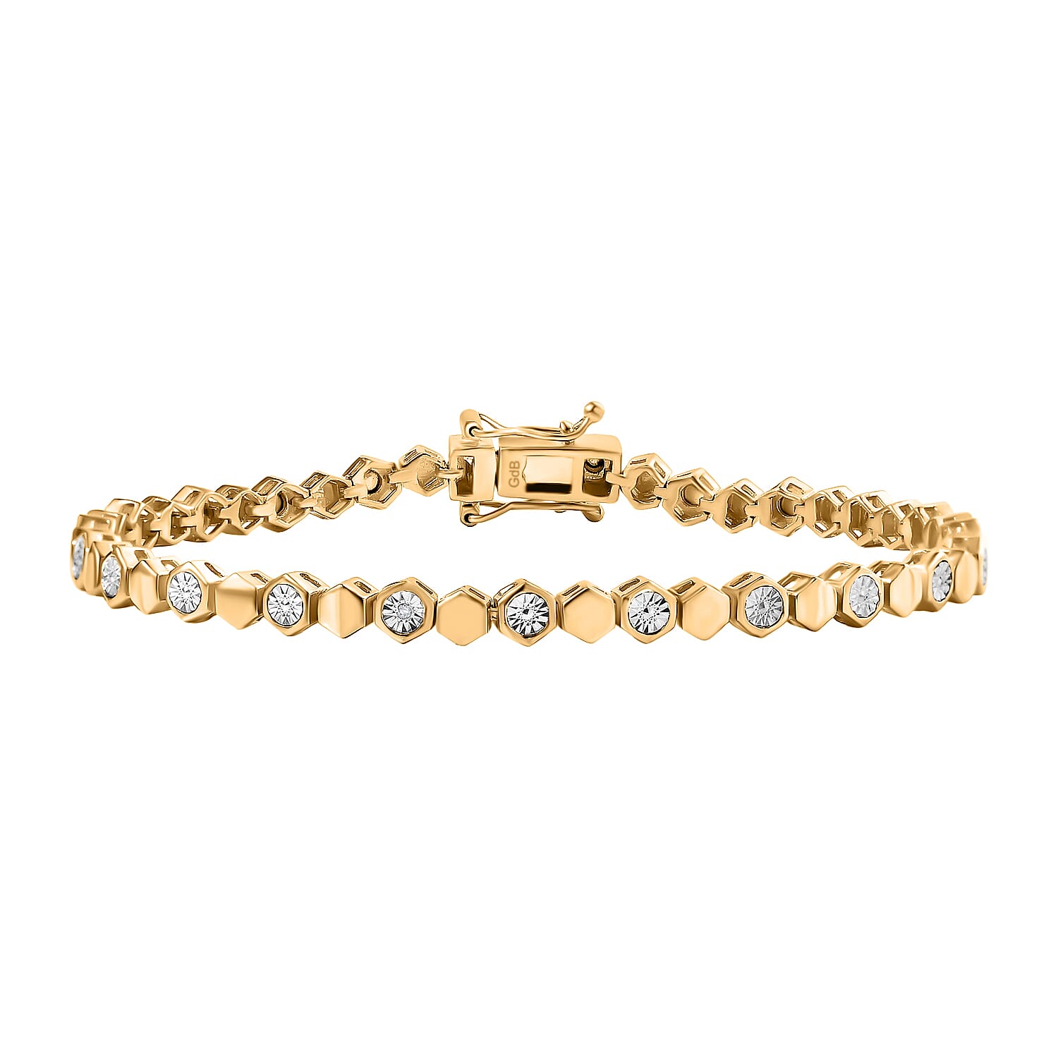 First Time Ever - Natural White Diamond Honey Comb Bracelet (Size 7.5) in Yellow Gold Tone