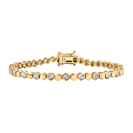 White Diamond Cluster Bracelet (Size - 7.5) in Yellow Gold Tone