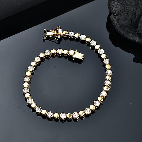 White Diamond Cluster Bracelet (Size - 7.5) in Yellow Gold Tone
