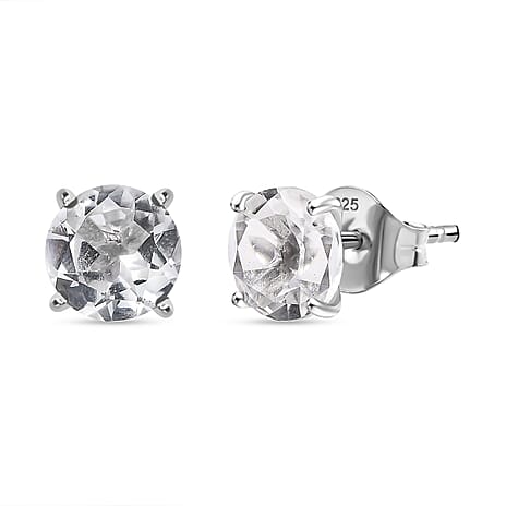 White Topaz Solitaire Stud Push Post Earring in Rhodium Overlay Sterling Silver 4.17 Ct.