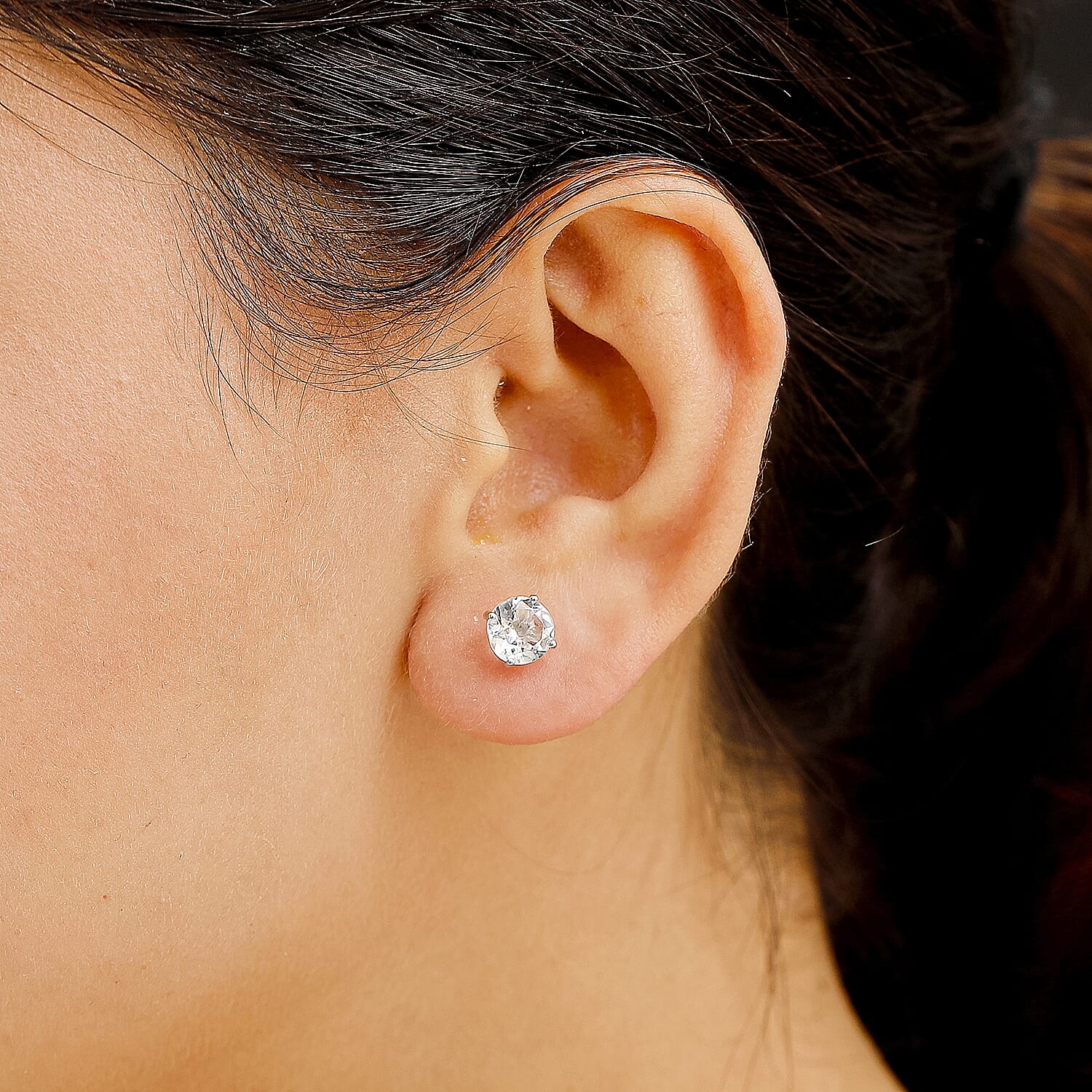 White Topaz Solitaire Stud Push Post Earring in Rhodium Overlay Sterling Silver 4.17 Ct.