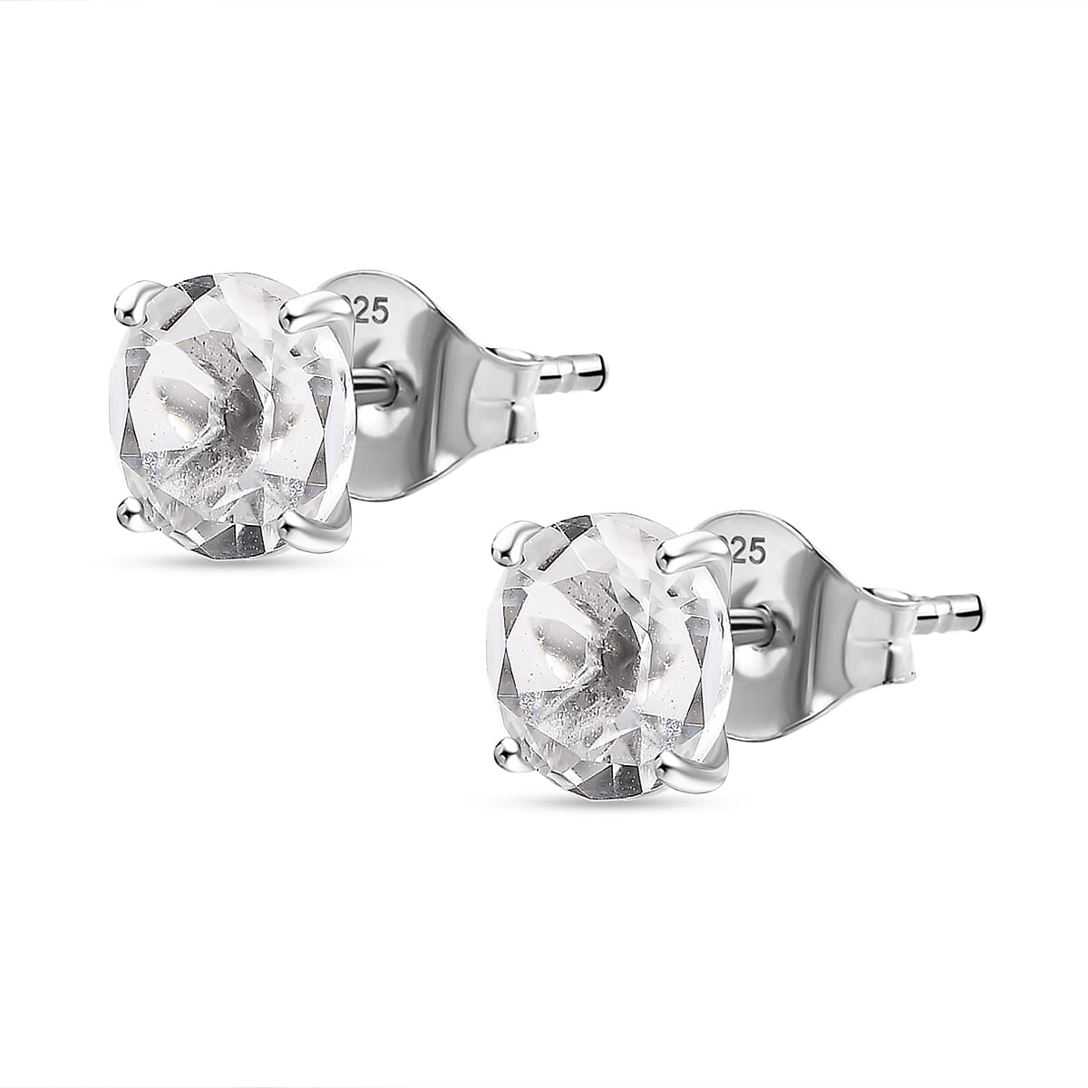 White Topaz Solitaire Stud Push Post Earring in Rhodium Overlay Sterling Silver 4.17 Ct.