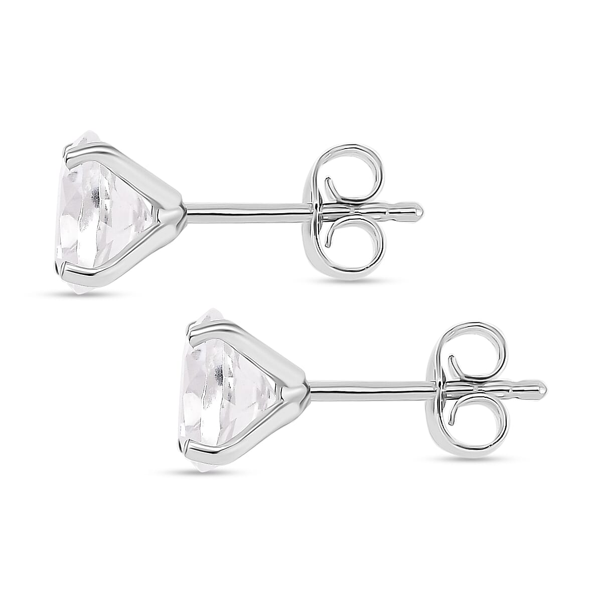 White Topaz Solitaire Stud Push Post Earring in Rhodium Overlay Sterling Silver 4.17 Ct.