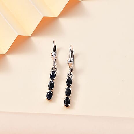 Midnight Sapphire  Solitaire Lever Back Earring in rhodium Sterling Silver 1.68 ct  1.926  Ct.