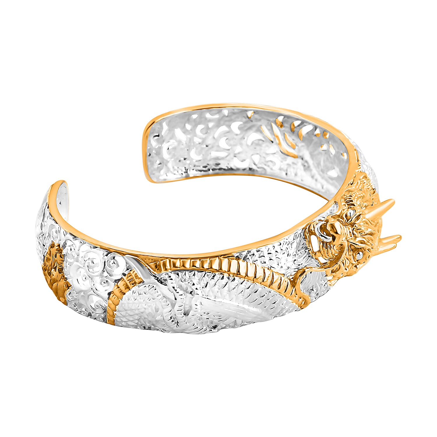Royal Bali Collection - 22K Vermil Yellow Gold Plated Sterling Silver Dragon Bangle (Size - 7.5) Silver Wt. 34.58 Gms. Royal Bali Collection - 22K Vermil Yellow Gold Plated Sterling Silver Dragon Bangle (Size - 7.5) Silver Wt. 34.58 Gms.