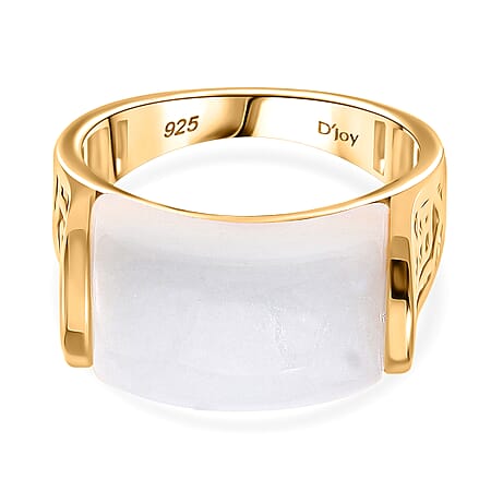 White Jade Ring in 18K Vermeil Yellow Gold Plated Sterling Silver 15.00 Cts.