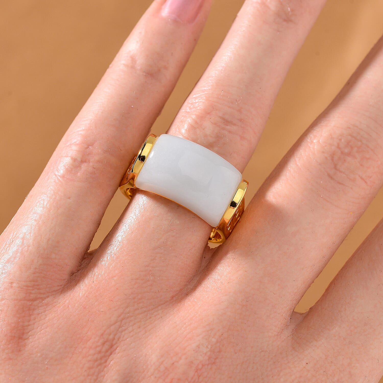 THE MAJESTIC - Natural Jadeite Jade Ring in 18K Vermeil Yellow Gold Plated Sterling Silver