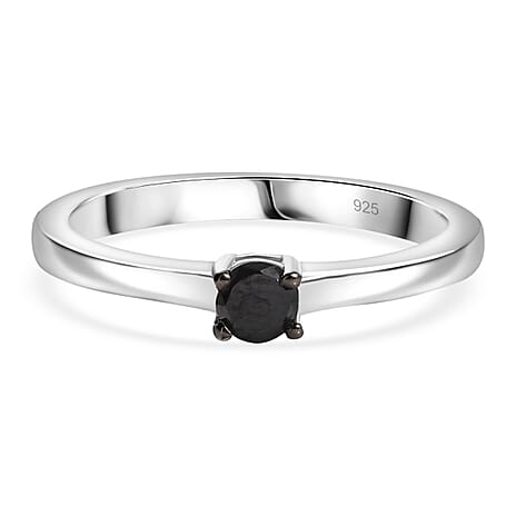 Black Diamond Solitaire Ring in Rhodium Overlay Sterling Silver 0.20 ct