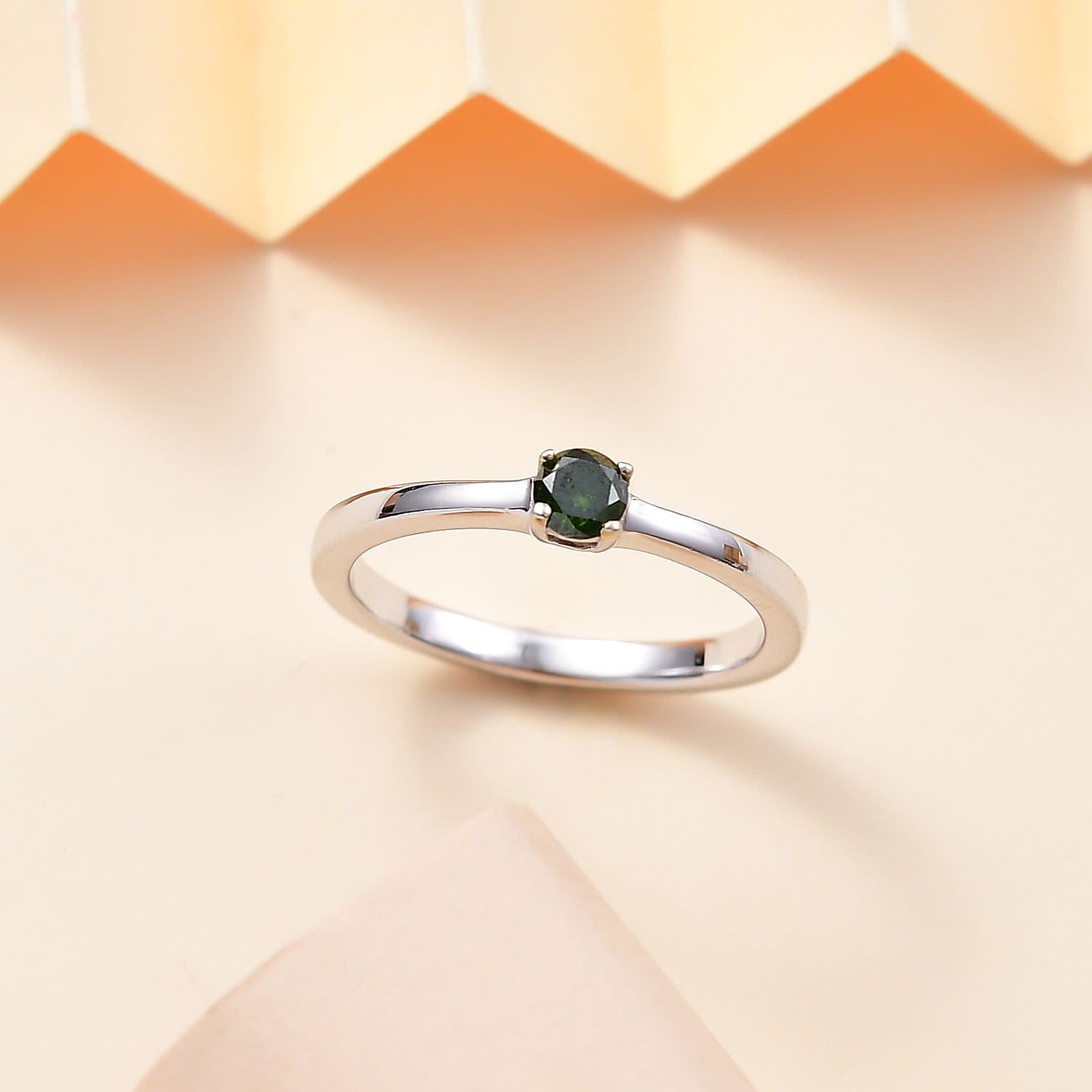 Diamond Solitaire Ring in Rhodium Ovarlay Sterling Silver