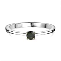 Green Diamond  Solitaire Ring in Rhodium Ovarlay Sterling Silver 0.20 ct.