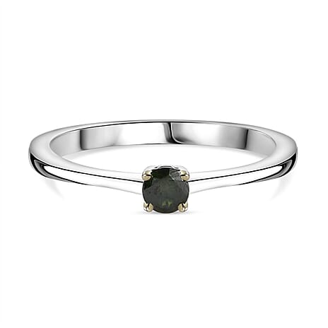 Green Diamond  Solitaire Ring in Rhodium Ovarlay Sterling Silver 0.20 ct.
