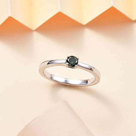 Green Diamond  Solitaire Ring in Rhodium Ovarlay Sterling Silver 0.20 ct.