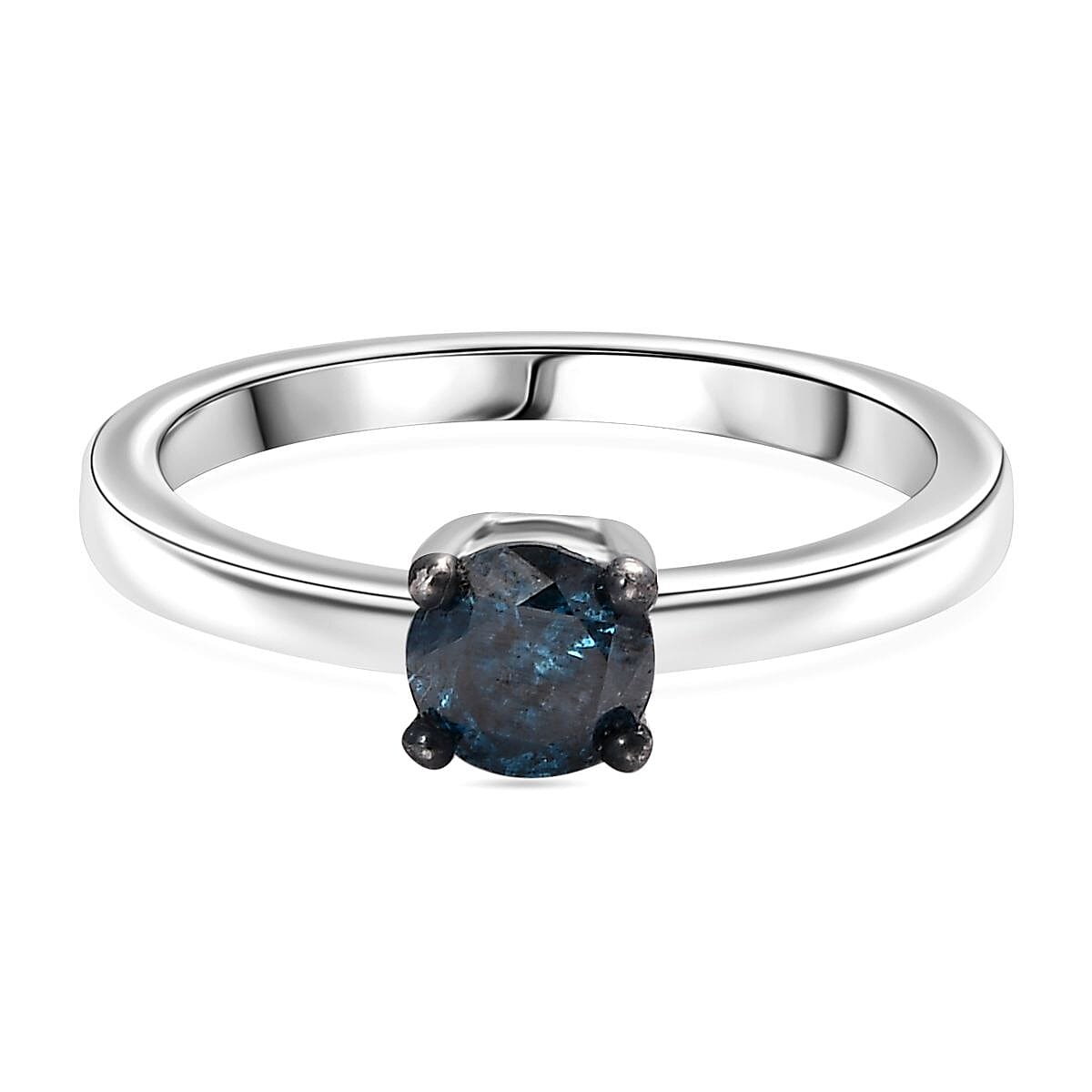 Blue Diamond Solitaire Ring in Rhodium Overlay Sterling Silver 0.20 Ct.