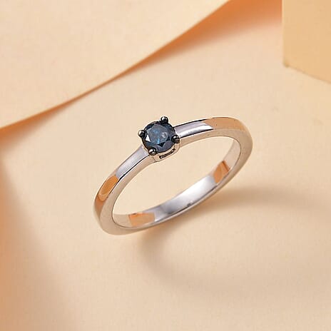 Blue Diamond Solitaire Ring in Rhodium Overlay Sterling Silver 0.20 Ct.