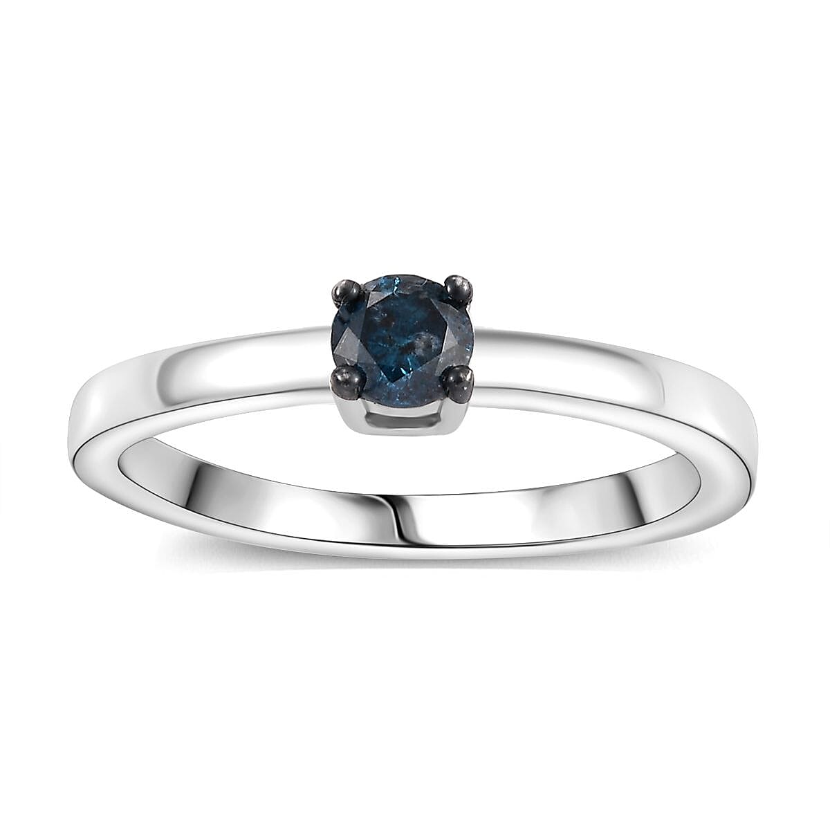 Blue Diamond Solitaire Ring in Rhodium Overlay Sterling Silver 0.20 Ct.