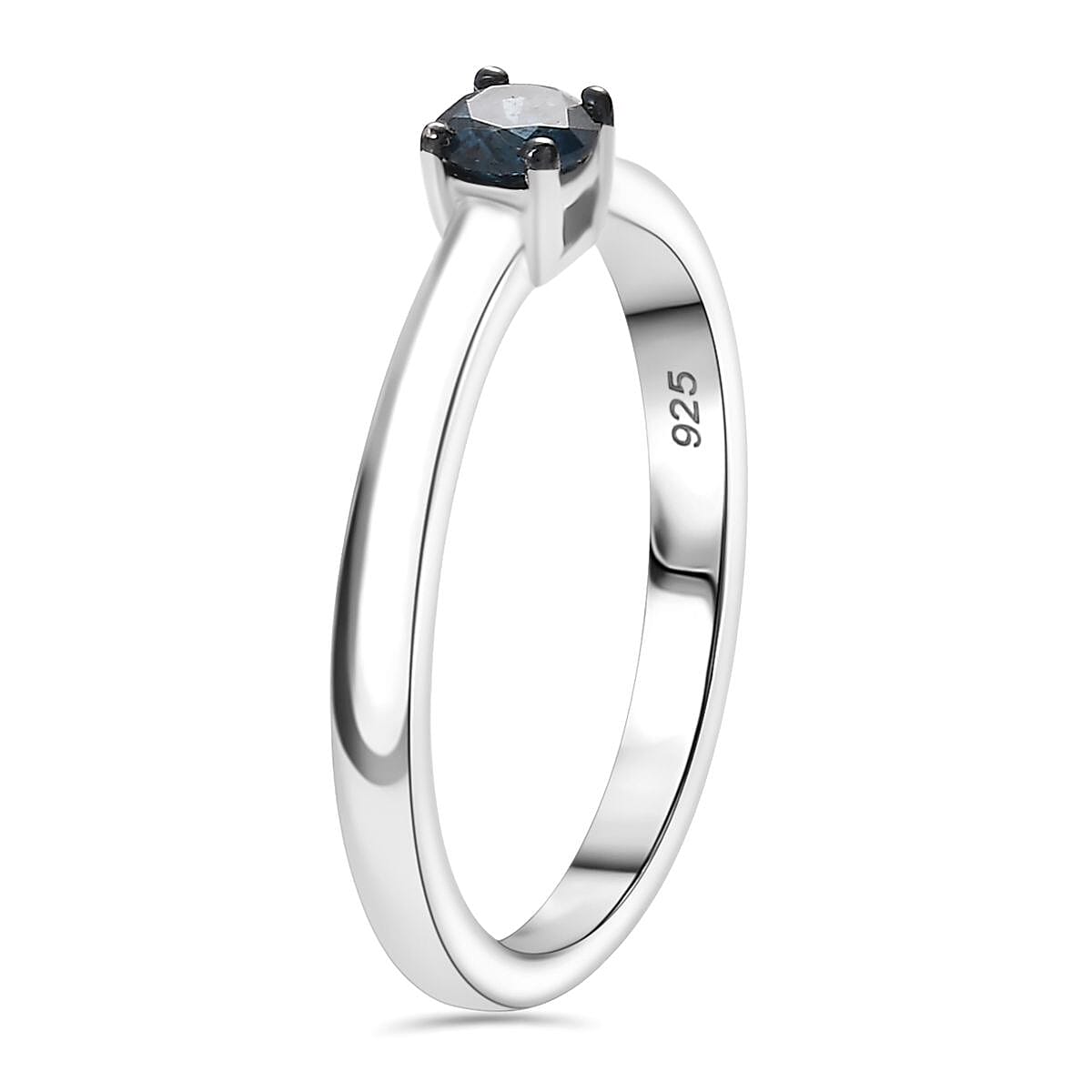 Blue Diamond Solitaire Ring in Rhodium Overlay Sterling Silver 0.20 Ct.