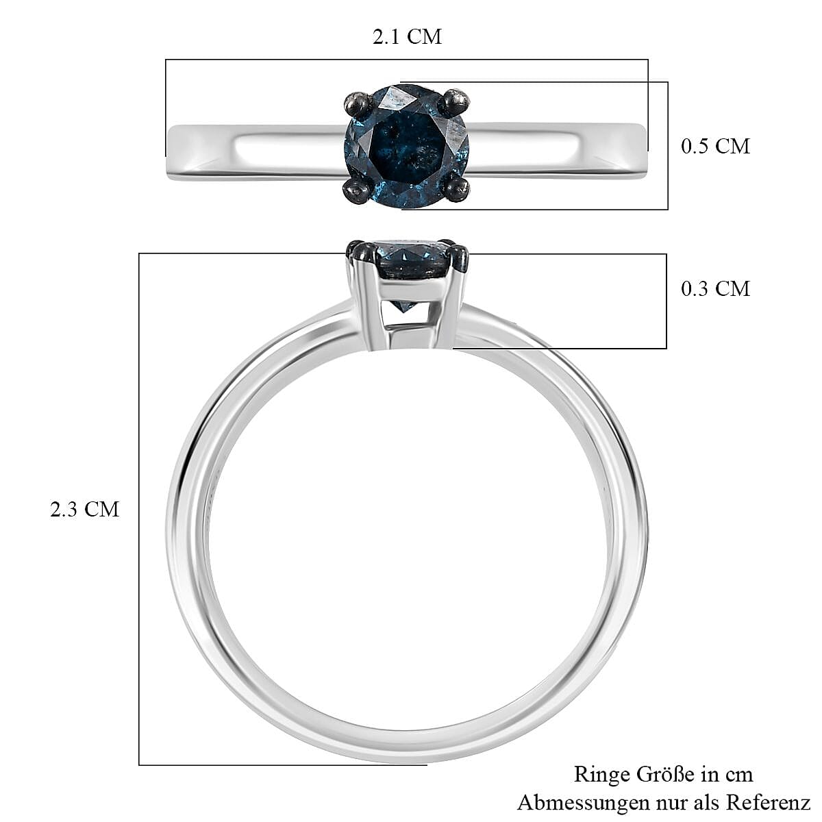 Blue Diamond Solitaire Ring in Rhodium Overlay Sterling Silver 0.20 Ct.