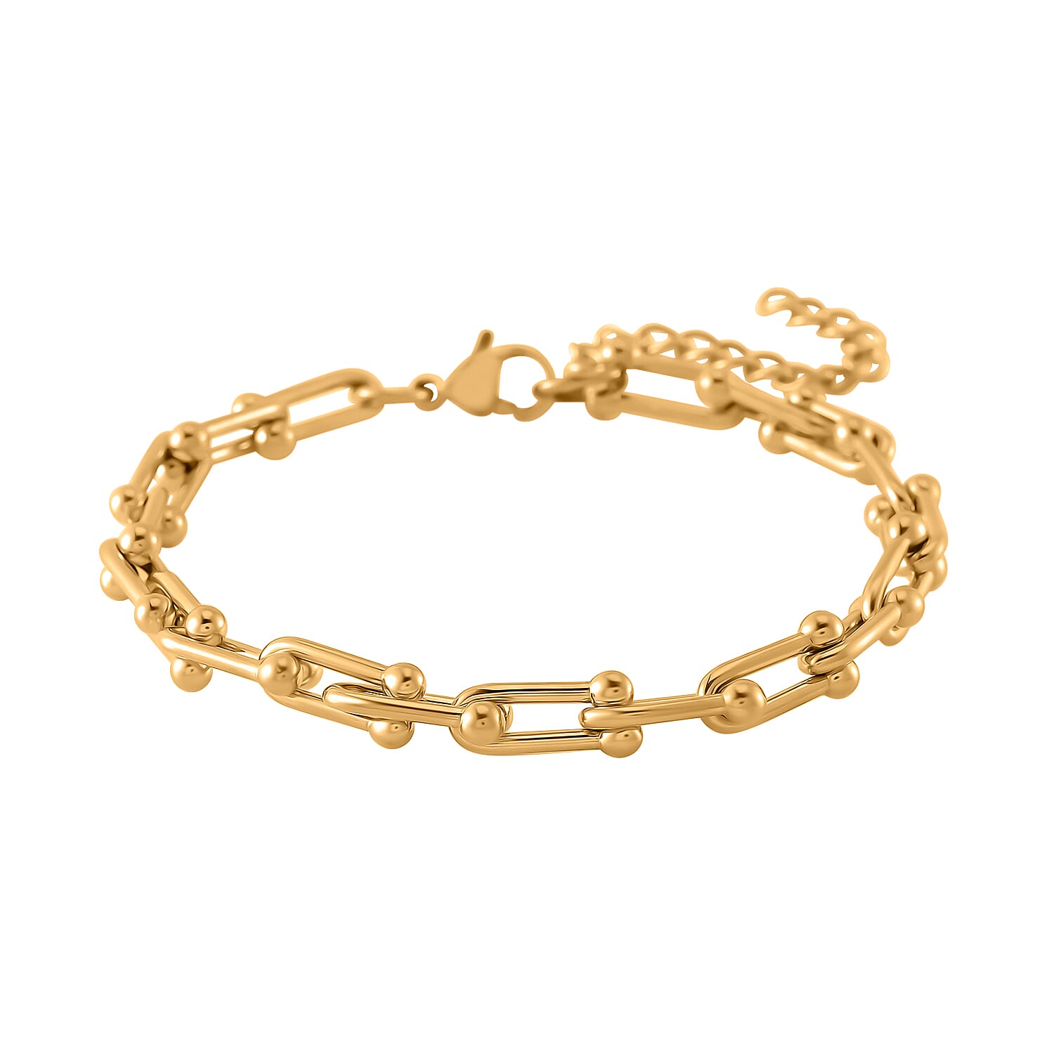 Designer Inspired Industrial Bracelet With Lobster Clasp (Size - 7.5-2 EXT) in Yellow Gold Tone