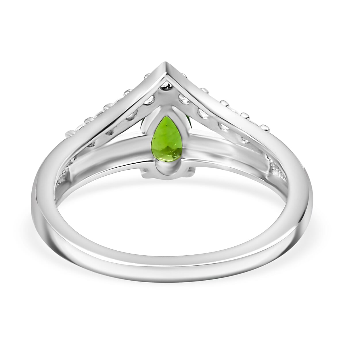 Natural Chrome Diopside, Natural White Zircon Crown Ring in Rhodium Overlay Sterling Silver