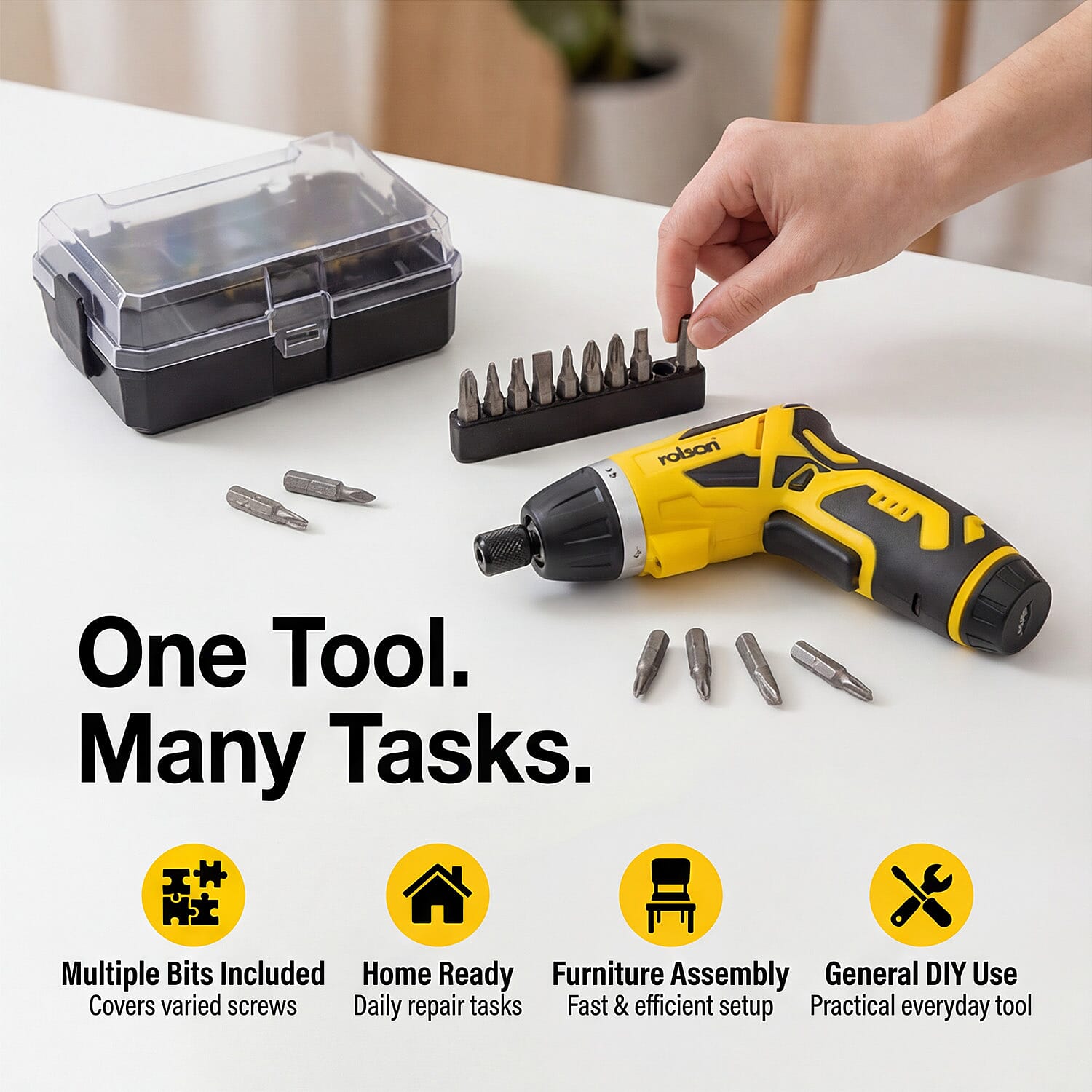 Rolson Cordless Screwdriver and Bits Accessory Kit