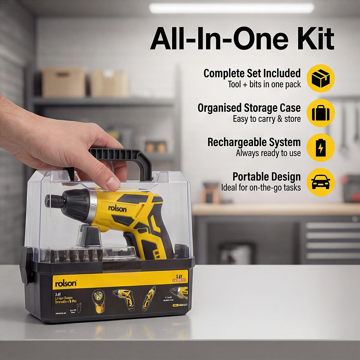 Rolson Cordless Screwdriver and Bits Accessory Kit