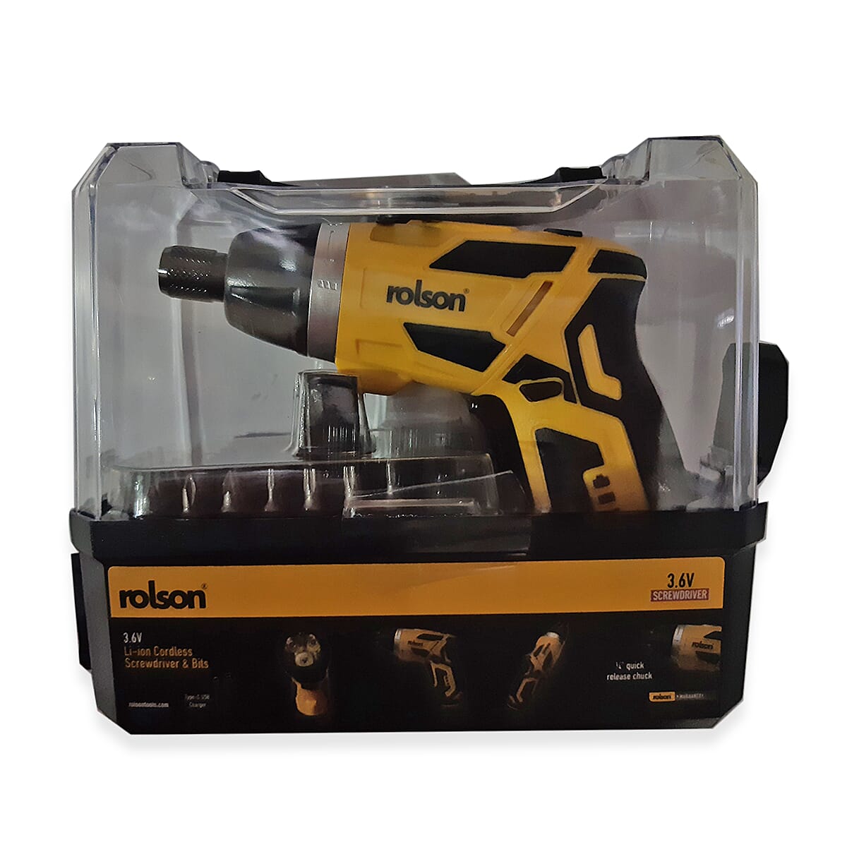 Rolson 3.6v Li-on Cordless Screwdriver & Bits Accessory Set - Yellow