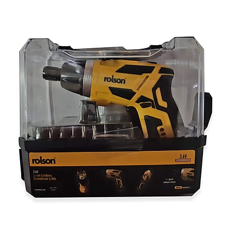 Rolson 3.6v Li-on Cordless Screwdriver & Bits Accessory Set - Yellow