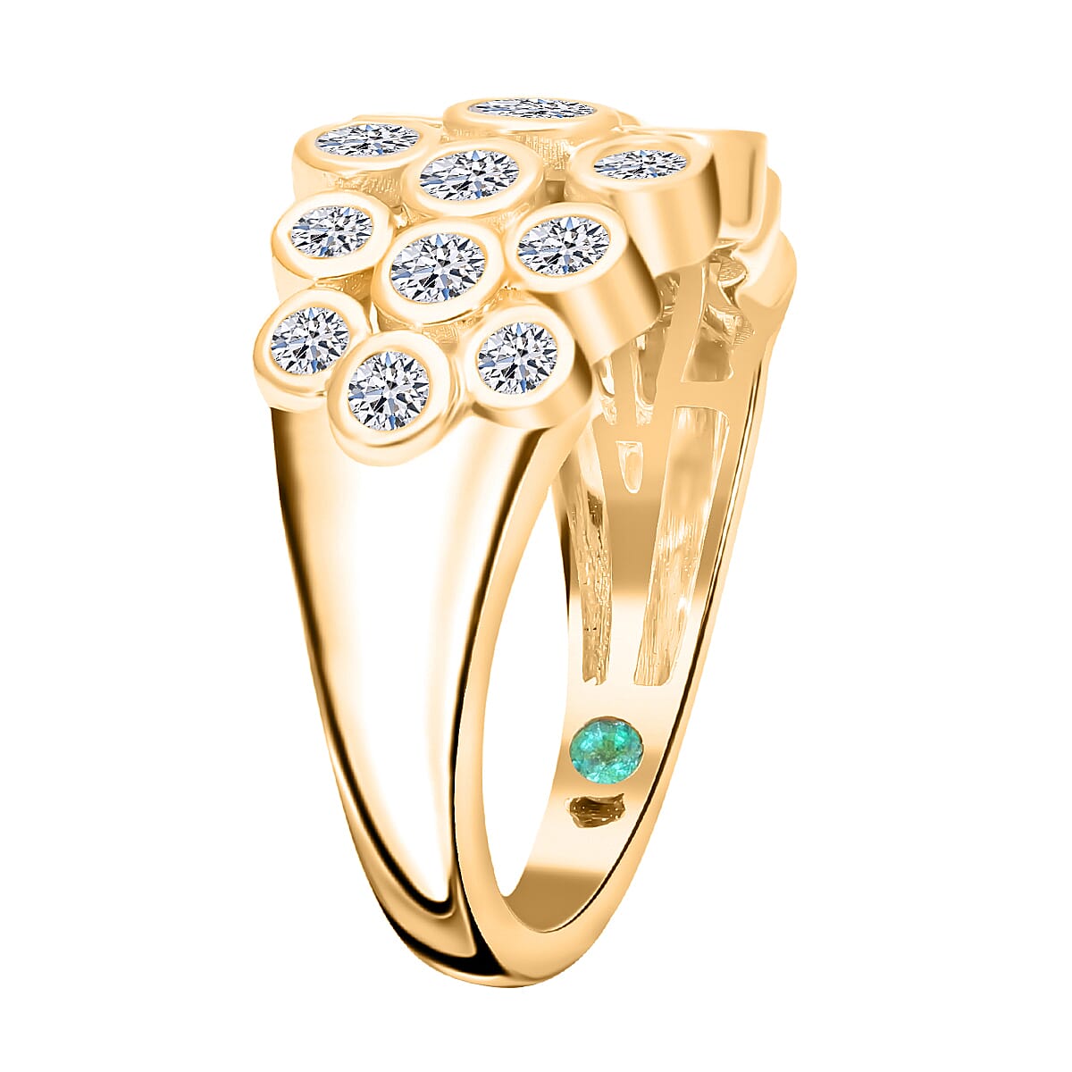 Luxuriant Diamond  9K Yellow Gold  VS   Zambian Emerald ,  Lab Grown Diamond  EF, VS Ring 1.10 ct,  Gold Wt. 4.34 Gms  1.095  Ct.