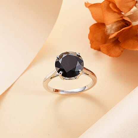 14K White Gold Black Diamond Solitaire Ring 5.05 Cts.