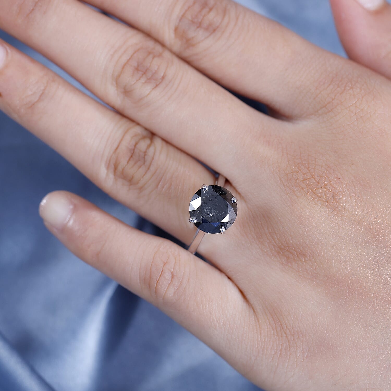 14K White Gold Black Diamond Solitaire Ring 5.05 Cts.