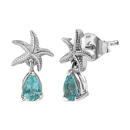 Lagoon Apatite Dangling Earring With Push Back in Rhodium Overlay Sterling Silver 0.86 Ct.