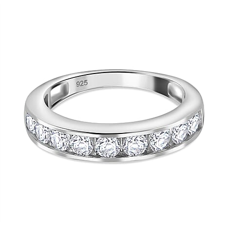 RADIANTA Moissanite - GRA Certified D-VVS1 Moissanite Band Ring in Rhodium Overlay Sterling Silver 1.00 Ct.