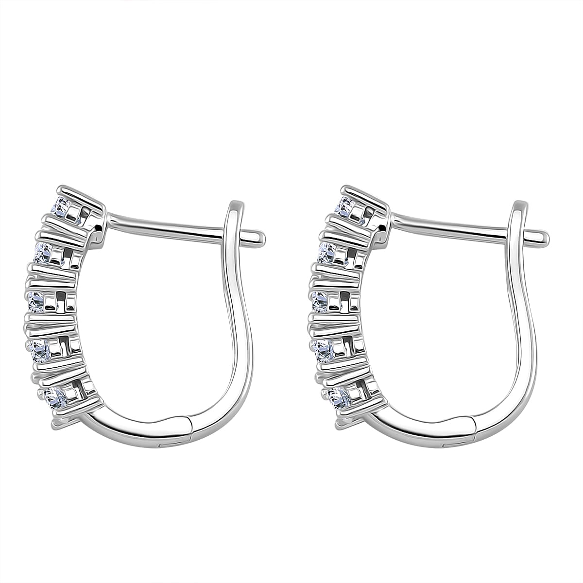 RADIANTA Moissanite - GRA Certified D-VVS1 Moissanite J Hoop Half Hoop Earring in Rhodium Overlay Sterling Silver 1.11 Ct.