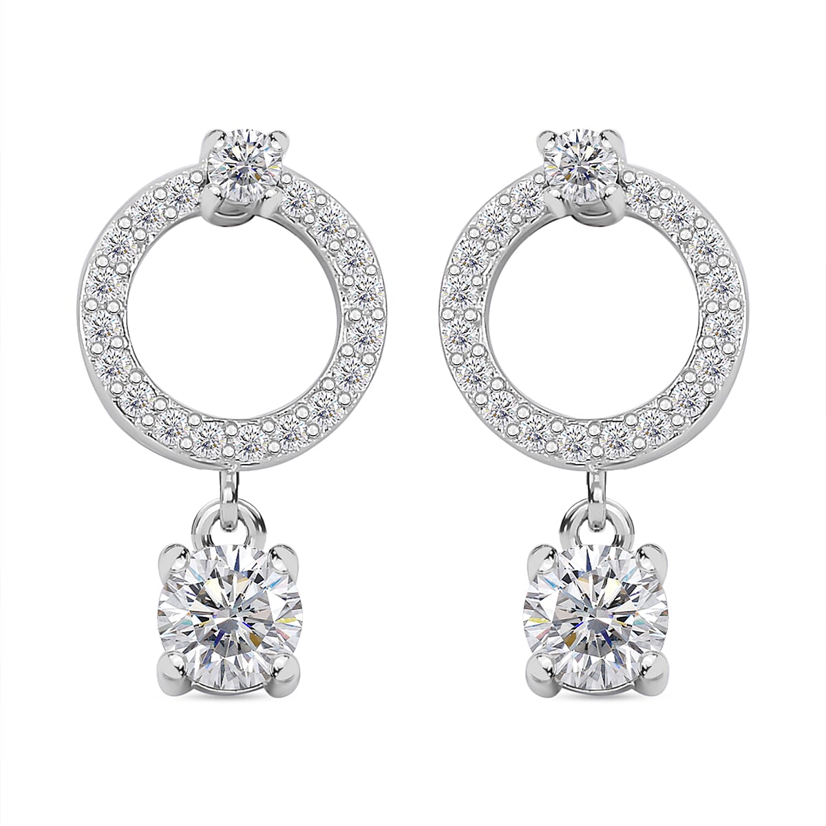 RADIANTA Moissanite - GRA Certified D-VVS1 Moissanite Earring With Push Back in Rhodium Overlay Sterling Silver 1.02 Ct.