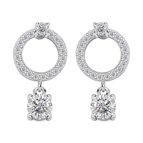 RADIANTA Moissanite - GRA Certified D-VVS1 Moissanite Earring With Push Back in Rhodium Overlay Sterling Silver 1.02 Ct.