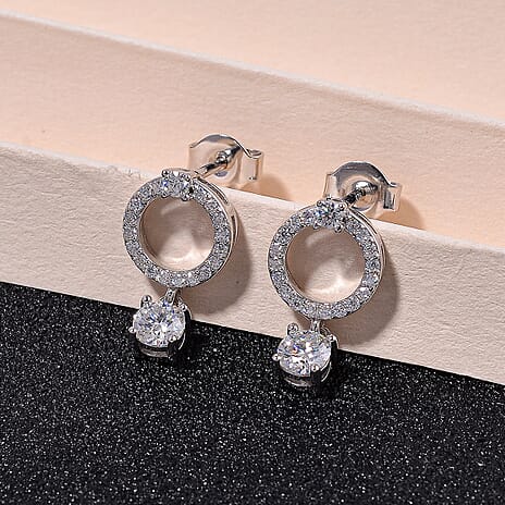 RADIANTA Moissanite - GRA Certified D-VVS1 Moissanite Earring With Push Back in Rhodium Overlay Sterling Silver 1.02 Ct.