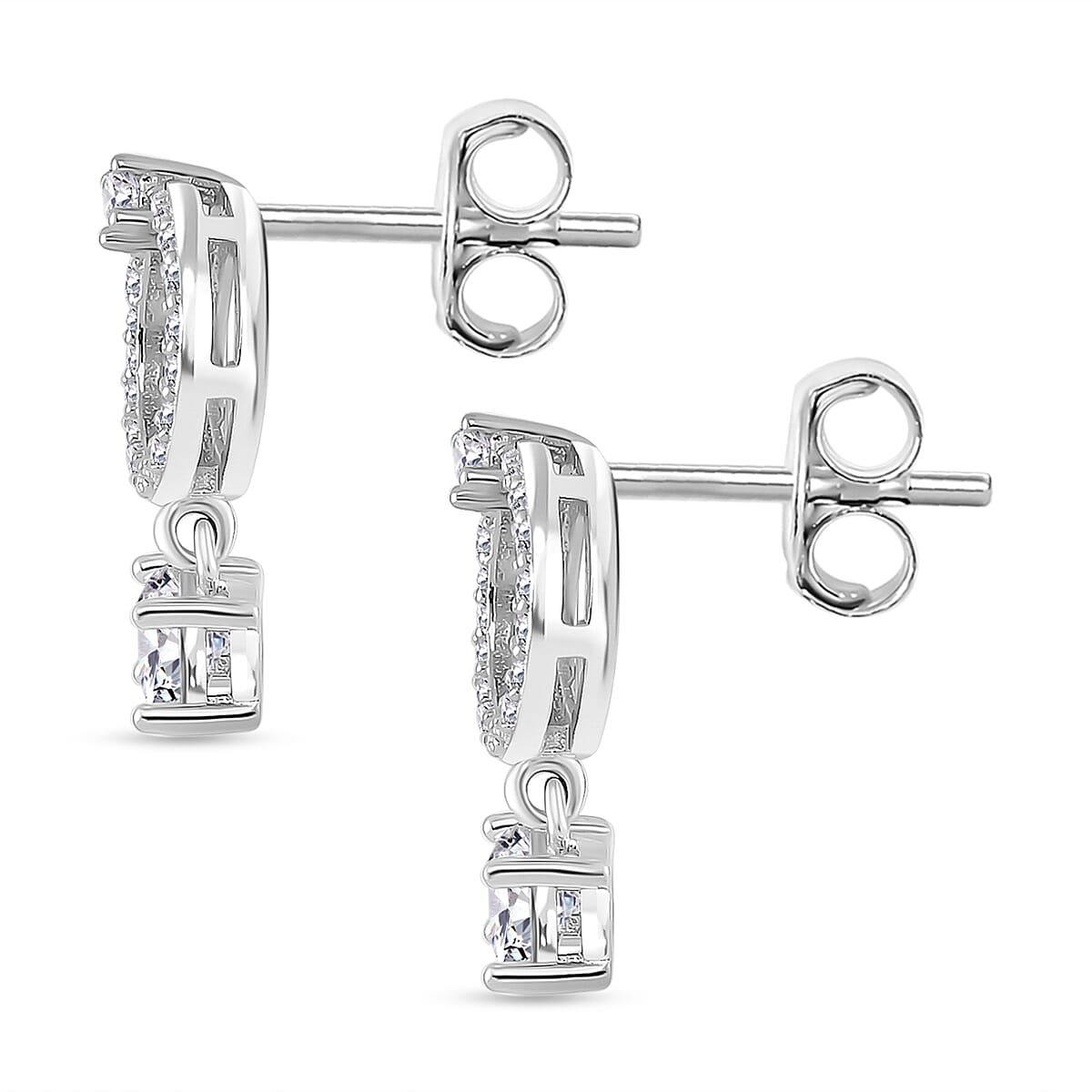 RADIANTA Moissanite - GRA Certified D-VVS1 Moissanite Earring With Push Back in Rhodium Overlay Sterling Silver 1.02 Ct.
