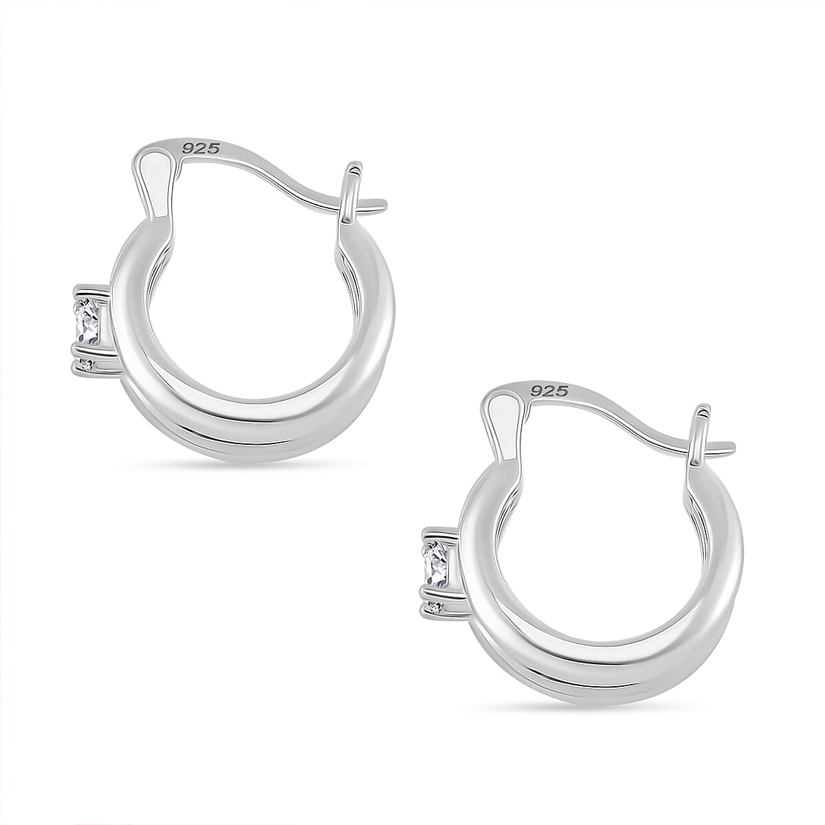 RADIANTA Moissanite - GRA Certified D-VVS1 Moissanite J Hoop Half Hoop Earring With Clasp in Rhodium Overlay Sterling Silver.