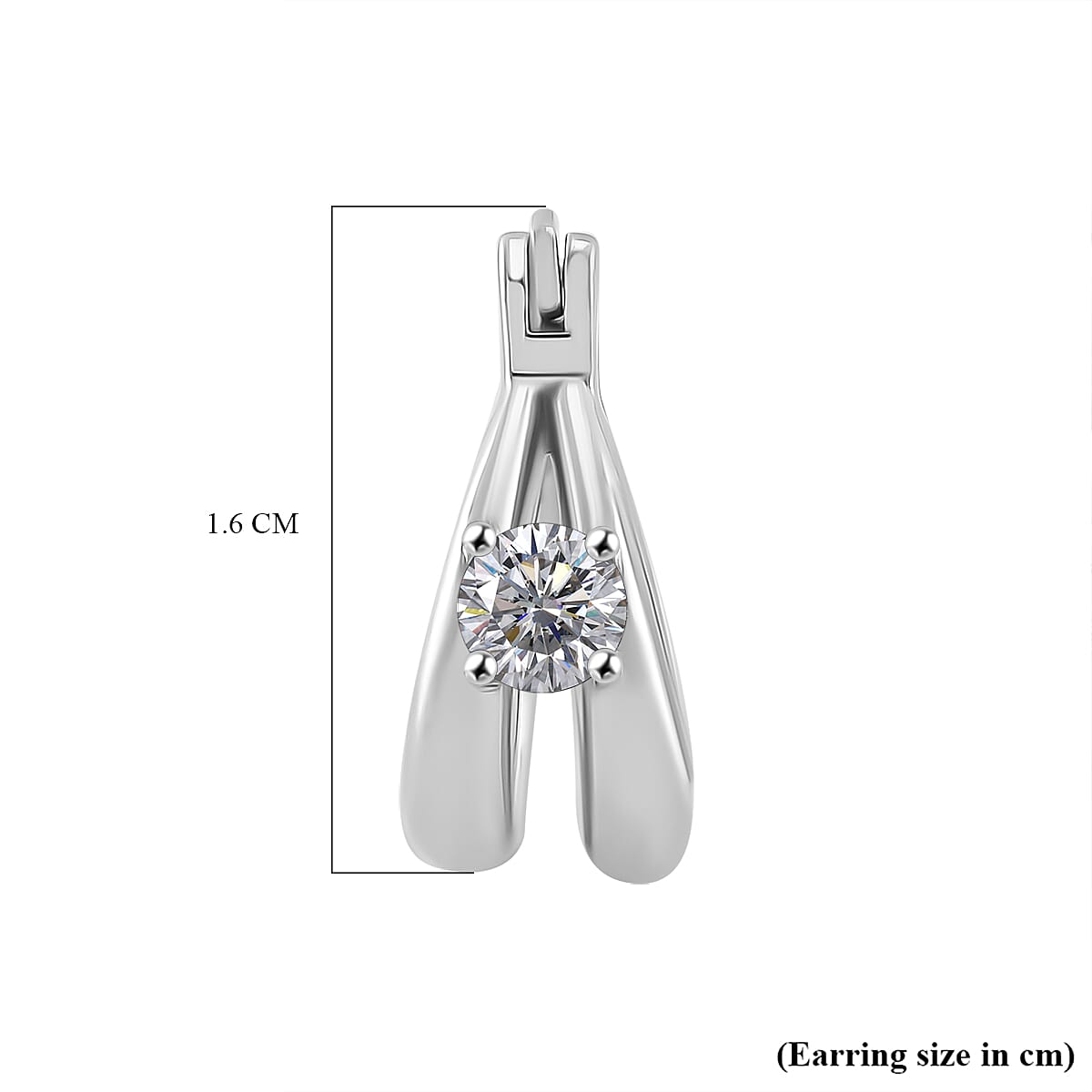 RADIANTA Moissanite - GRA Certified D-VVS1 Moissanite J Hoop Half Hoop Earring With Clasp in Rhodium Overlay Sterling Silver.