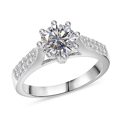 RADIANTA Moissanite - GRA Certified D-VVS1 Moissanite Ring in Rhodium Overlay Sterling Silver 1.52 Ct.