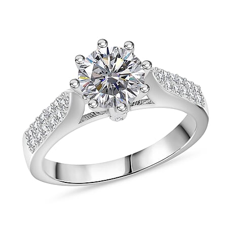 RADIANTA Moissanite - GRA Certified D-VVS1 Moissanite Ring in Rhodium Overlay Sterling Silver 1.52 Ct. RADIANTA Moissanite - GRA Certified D-VVS1 Moissanite Ring in Rhodium Overlay Sterling Silver 1.52 Ct.