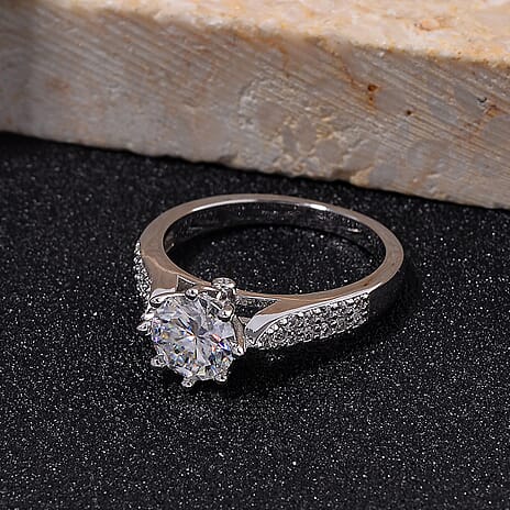 RADIANTA Moissanite - GRA Certified D-VVS1 Moissanite Ring in Rhodium Overlay Sterling Silver 1.52 Ct.