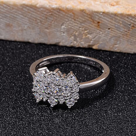 GRA Certified D-VVS1 Moissanite Boat Ring in Rhodium Overlay Sterling Silver 1.07 Ct.