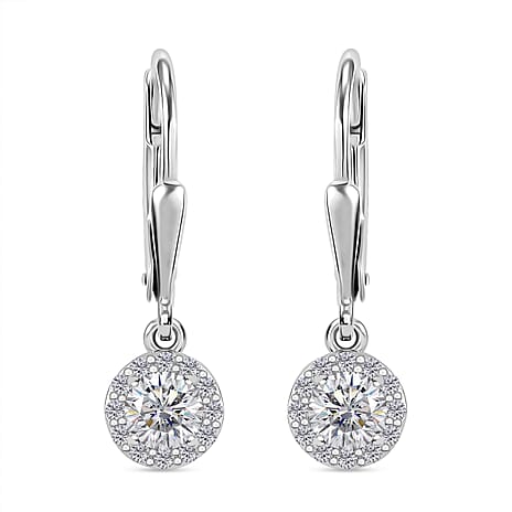 RADIANTA Moissanite - GRA Certified D-VVS1 Moissanite Solitaire Earring With Lever Back in Rhodium Overlay Sterling Silver 1.01 Ct.