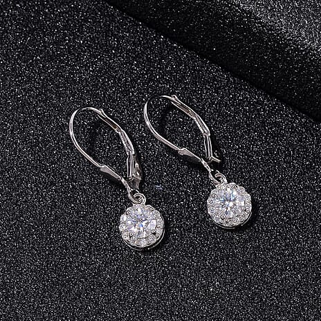 RADIANTA Moissanite - GRA Certified D-VVS1 Moissanite Solitaire Earring With Lever Back in Rhodium Overlay Sterling Silver 1.01 Ct.
