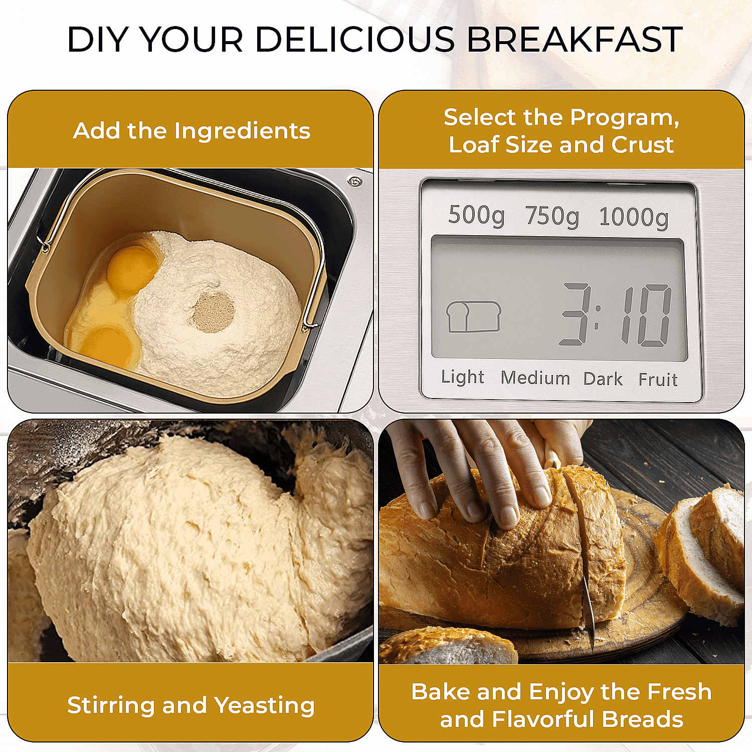 Homesmart Automatic Bread Maker Machine with LCD - All Breads, Cakes, Jams, Yoghurts, Rice - 15 hour Timer - Non Stick Bowl Homesmart Automatic Bread Maker Machine with LCD - All Breads, Cakes, Jams, Yoghurts, Rice - 15 hour Timer - Non Stick Bowl