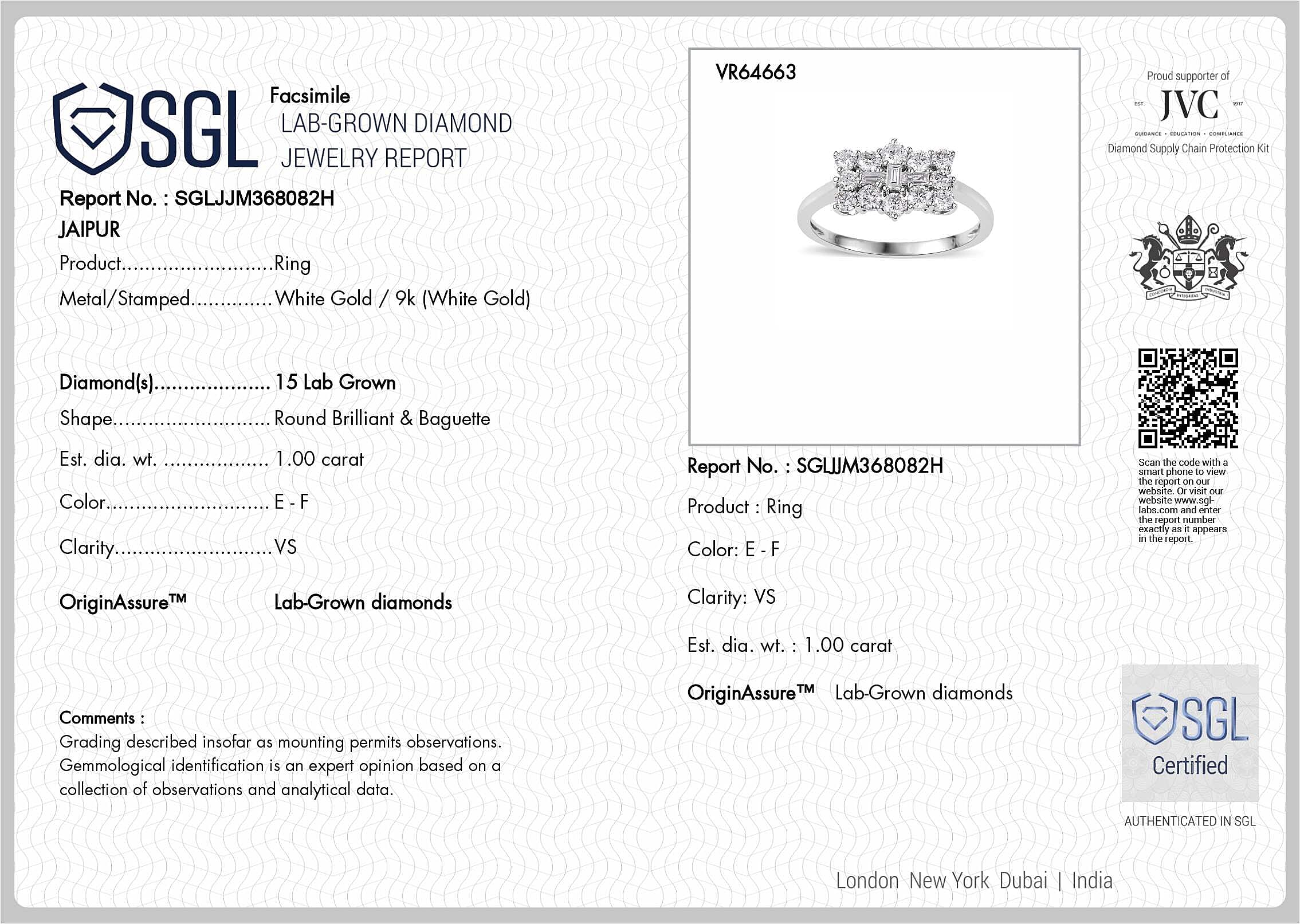 Luxuriant Diamond  950 Platinu Lab Grown Diamond SGL Certified   EF, VS Cluster Ring 1.00 Ct