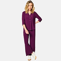 Emreco 3/4 Sleeve Plain Mandarin Collar Blouse