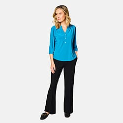 Emreco 3/4 Sleeve Plain Mandarin Collar Blouse