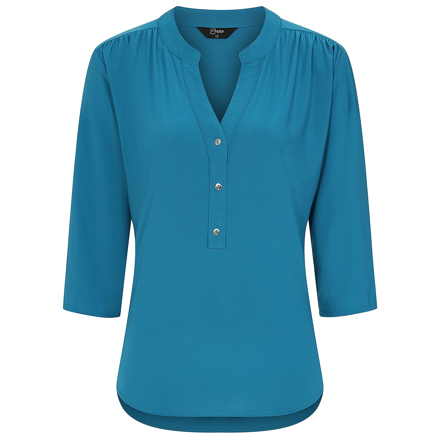 Emreco 3/4 Sleeve Plain Mandarin Collar Blouse
